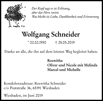 Traueranzeige von Wolfgang Schneider von vrm-trauer