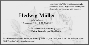Traueranzeige von Hedwig Müller von vrm-trauer