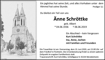 Traueranzeige von Änne Schröttke von vrm-trauer