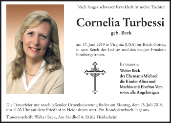 Traueranzeige von Cornelia Turbessi von vrm-trauer