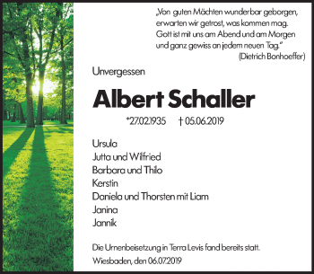 Traueranzeige von Albert Schaller von vrm-trauer