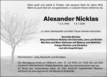 Traueranzeige von Alexander Nicklas von vrm-trauer