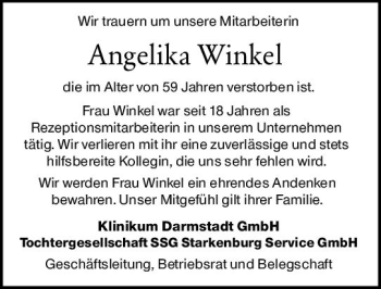 Traueranzeige von Angelika Winkel von vrm-trauer