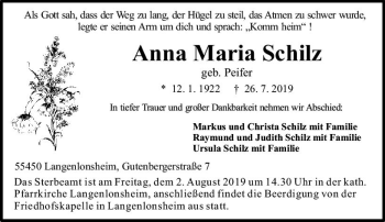 Traueranzeige von Anna Maria Schilz von vrm-trauer