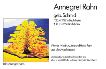 Traueranzeige von Annegret Rahn von vrm-trauer