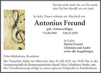 Traueranzeige von Antonius Freund von vrm-trauer