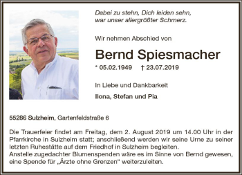 Traueranzeige von Bernd Spiesmacher von vrm-trauer