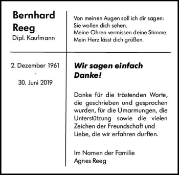 Traueranzeige von Bernhard Reeg von vrm-trauer