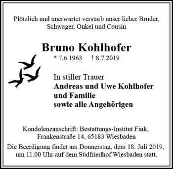Traueranzeige von Bruno Kohlhofer von vrm-trauer