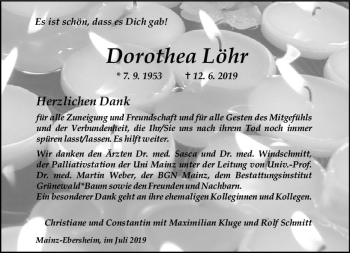 Traueranzeige von Dorothea Löhr von vrm-trauer