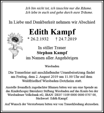 Traueranzeige von Edith Kampf von vrm-trauer