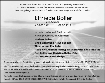Traueranzeige von Elfriede Boller von vrm-trauer