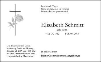 Traueranzeige von Elisabeth Schmitt von vrm-trauer