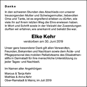 Traueranzeige von Elke Kehr von vrm-trauer