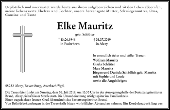 Traueranzeige von Elke Mauritz von vrm-trauer