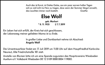 Traueranzeige von Else Wolf von vrm-trauer