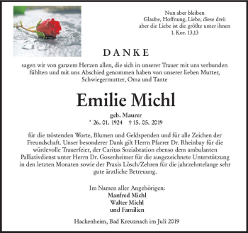 Traueranzeige von Emilie Mich von vrm-trauer