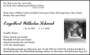 Traueranzeige von Engelbert Wilhelm Schwab von vrm-trauer