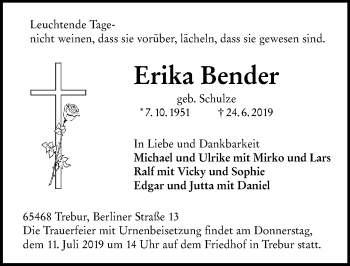Traueranzeige von Erika Bender von vrm-trauer