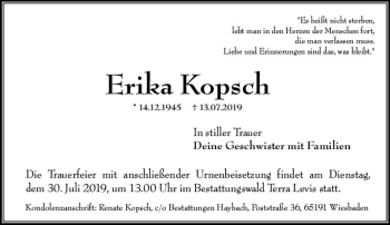 Traueranzeige von Erika Kopsch von vrm-trauer
