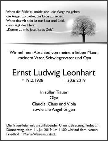 Traueranzeige von Ernst Ludwig Leonhart von vrm-trauer