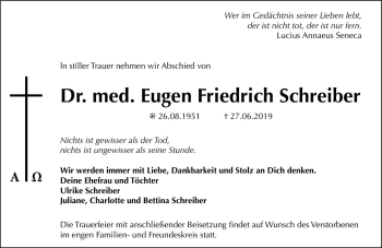 Traueranzeige von Eugen Friedrich Schreiber von vrm-trauer