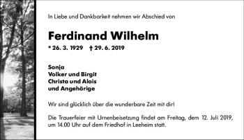 Traueranzeige von Ferdinand Wilhelm von vrm-trauer