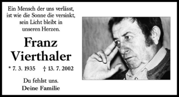 Traueranzeige von Franz Vierthaler von vrm-trauer