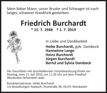 Traueranzeige von Friedrich Burchardt von vrm-trauer