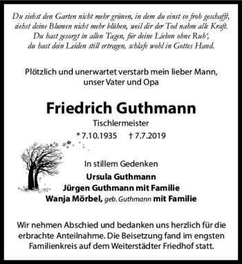Traueranzeige von Friedrich Guthmann von vrm-trauer