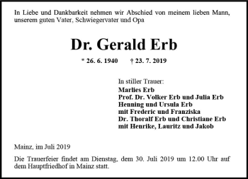 Traueranzeige von Gerald Erb von vrm-trauer