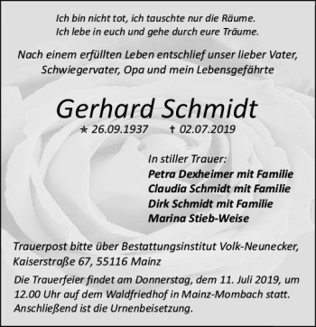 Traueranzeige von Gerhard Schmidt von vrm-trauer