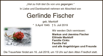 Traueranzeige von Gerlinde Fischer von vrm-trauer