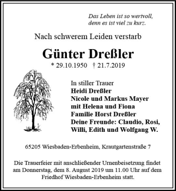 Traueranzeige von Günter Dreßler von vrm-trauer