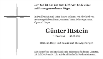 Traueranzeige von Günter Ittstein von vrm-trauer