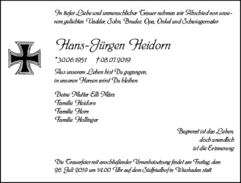 Traueranzeige von Hans-Jürgen Heidorn von vrm-trauer