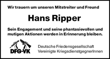 Traueranzeige von Hans Ripper von vrm-trauer