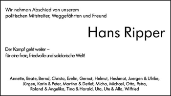 Traueranzeige von Hans Ripper von vrm-trauer
