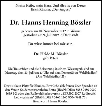 Traueranzeige von Harms Henning Bössler von vrm-trauer