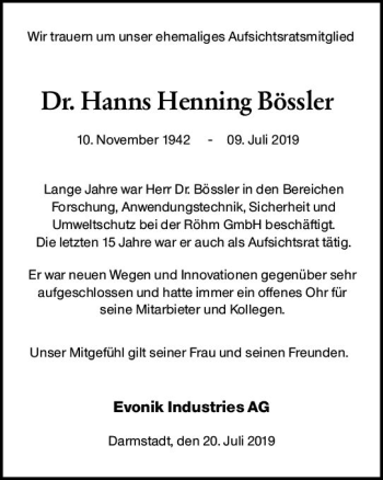 Traueranzeige von Harms Henning Bössler von vrm-trauer