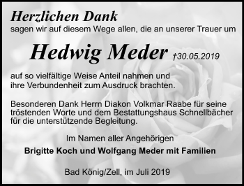 Traueranzeige von Hedwig Meder von vrm-trauer