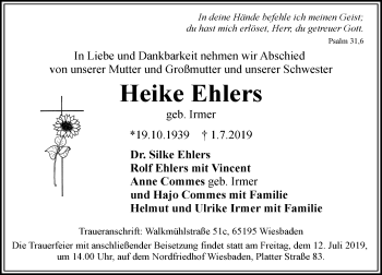 Traueranzeige von Heike Ehlers von vrm-trauer