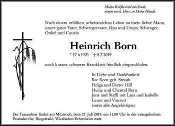 Traueranzeige von Heinrich Born von vrm-trauer