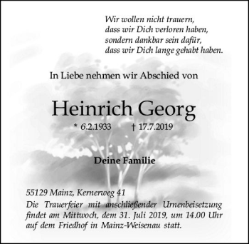 Traueranzeige von Heinrich Georg von vrm-trauer