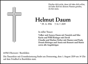 Traueranzeige von Helmut Daum von vrm-trauer