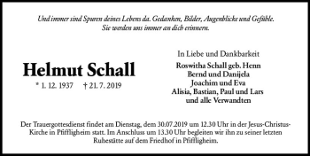 Traueranzeige von Helmut Schall von vrm-trauer