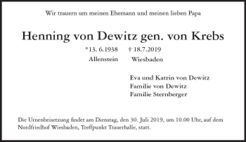 Traueranzeige von Henning von Dewitz von vrm-trauer