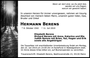 Traueranzeige von Hermann Berens von vrm-trauer