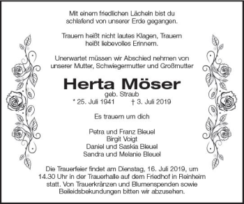 Traueranzeige von Herta Möser von vrm-trauer