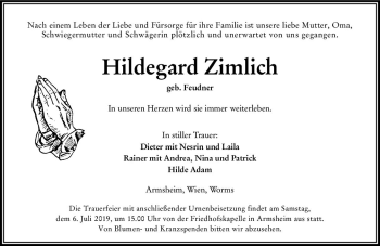 Traueranzeige von Hildegard Zimlich von vrm-trauer